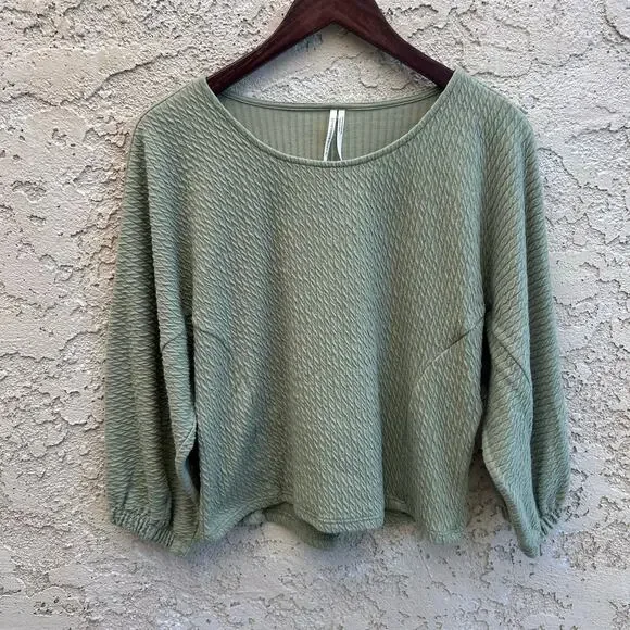 Anthropologie Arya Textured Balloon Sleeve Top Green Size Medium - Picture 2 of 6